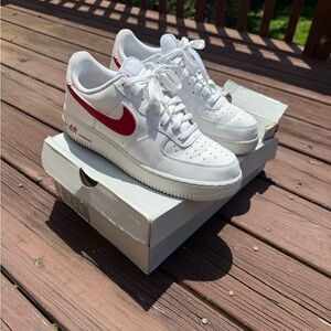 Nike White and Red Dunk Low Sneakers Classic Design